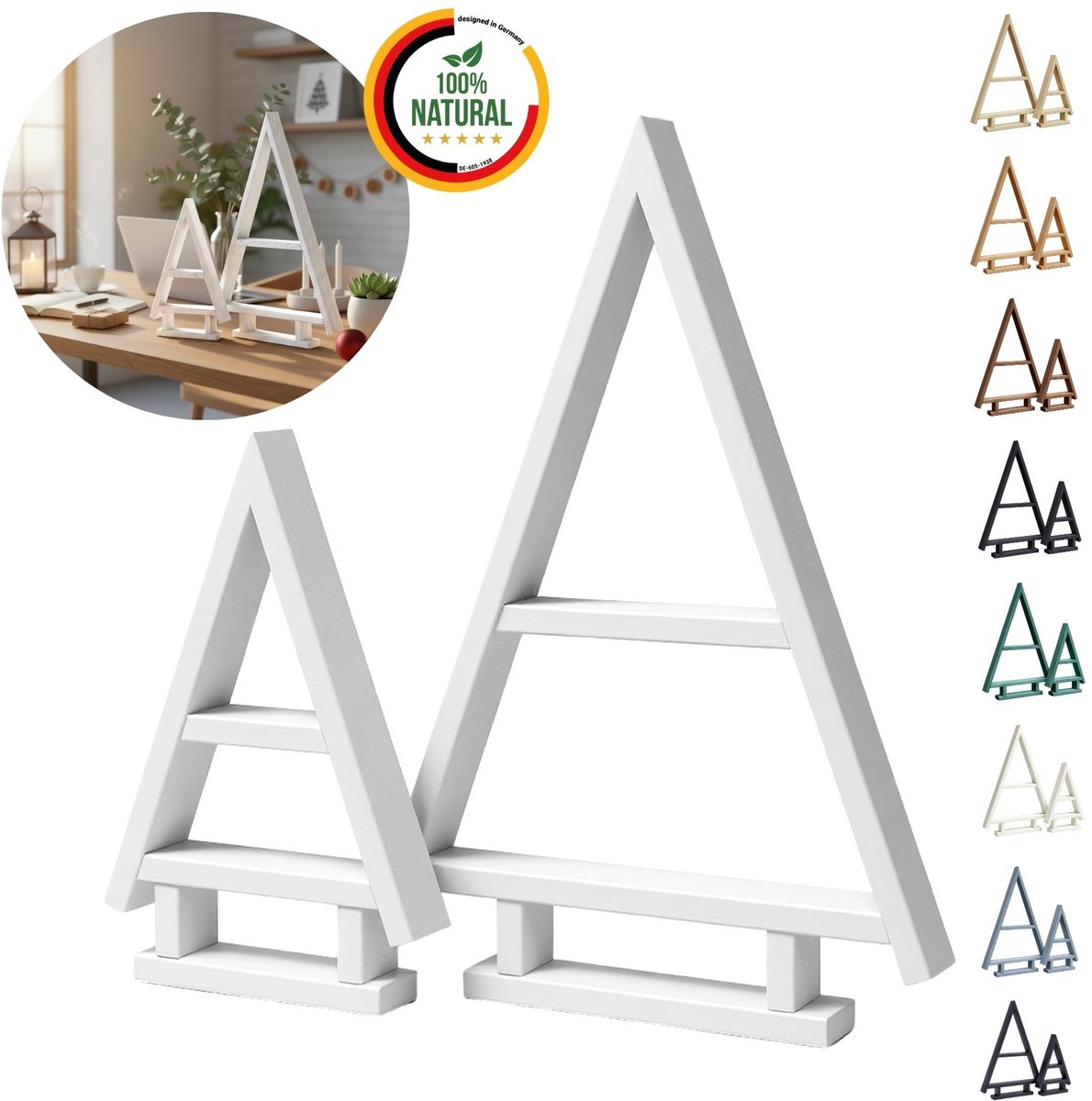 Floranica Sapin de Noël en Bois Fait Main - Set de 2 Arbre de Noël Blanc, Mini Décoration de Noël, Décoration hivernale