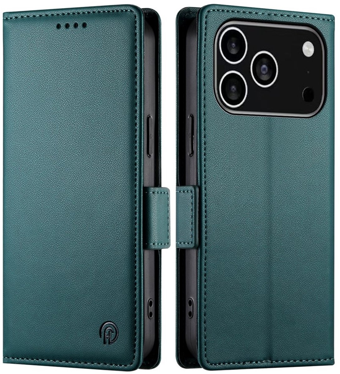 Lunso Geschikt voor iPhone 17 Pro hoesje - PU leren Bookcase met ruimte voor pasjes - Groen