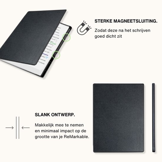 Lunso ReMarkable 2 hoes - Vegan Saffiano Leren sleepcover - Zwart van Lunso — afbeelding 3
