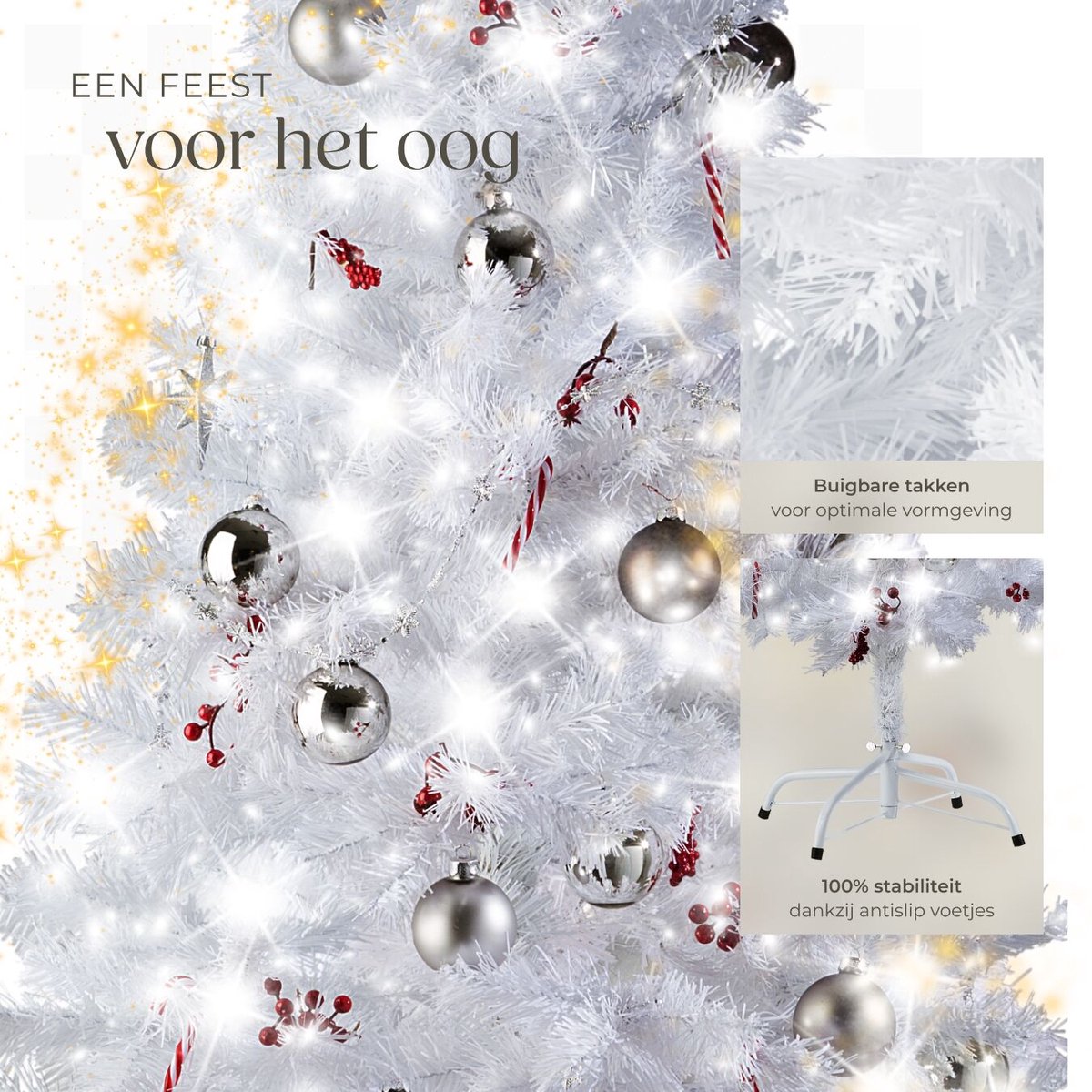 tectake® Kunstkerstboom - Levensecht met flexibele takken - Volumineus - Stabiel en eenvoudig te monteren - Kunstkerstboom als kerstversiering - 180cm - 533 takken - Wit – foto 5