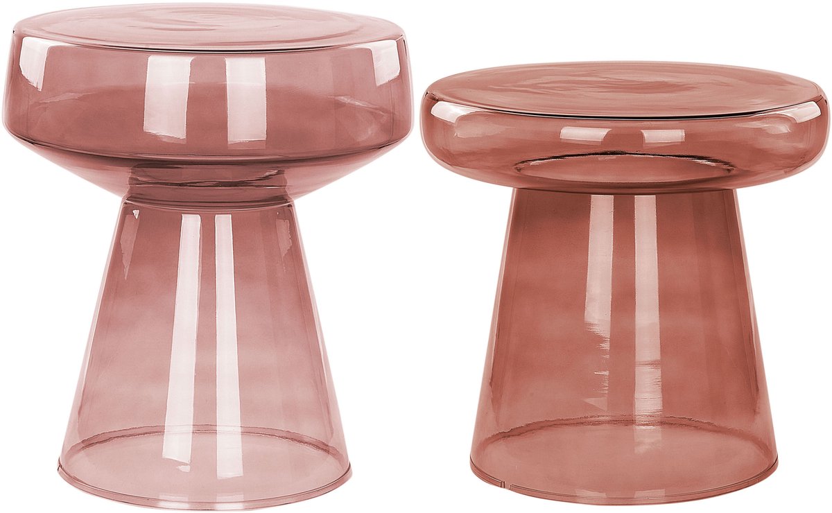 LAGUNA/CALDERA - Bijzettafel set van 2 - Rood - Glas