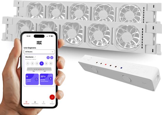Heatfan 5 - Duo Set - Wit - Ventilateur de radiateur - Ventilateur de radiateur - avec contrôleur WIFI - Ventilateur de radiateur économe en énergie pour le Chauffage - Convient aux radiateurs de 90 cm à 160 cm