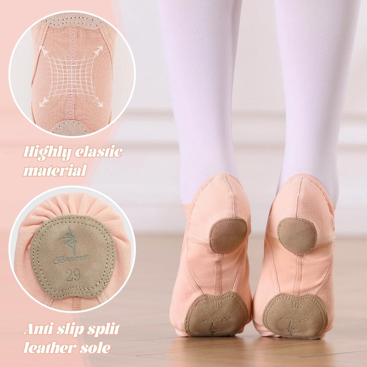 Allecto plus Zeer elastische ballerina's met splitzool voor meisjes dansschoenen voor peuters kinderen en vrouwen