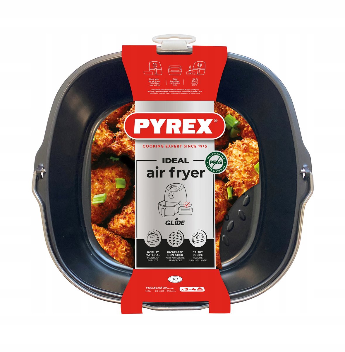 Pyrex Metalen mand/bak met handvat voor AIR FRYER 22x21 cm vierkant