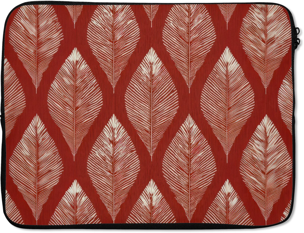 Laptophoes 15.6 inch - Bladeren - Rood - Elegant - Laptop sleeve - Binnenmaat 37x26 cm - Zwarte achterkant