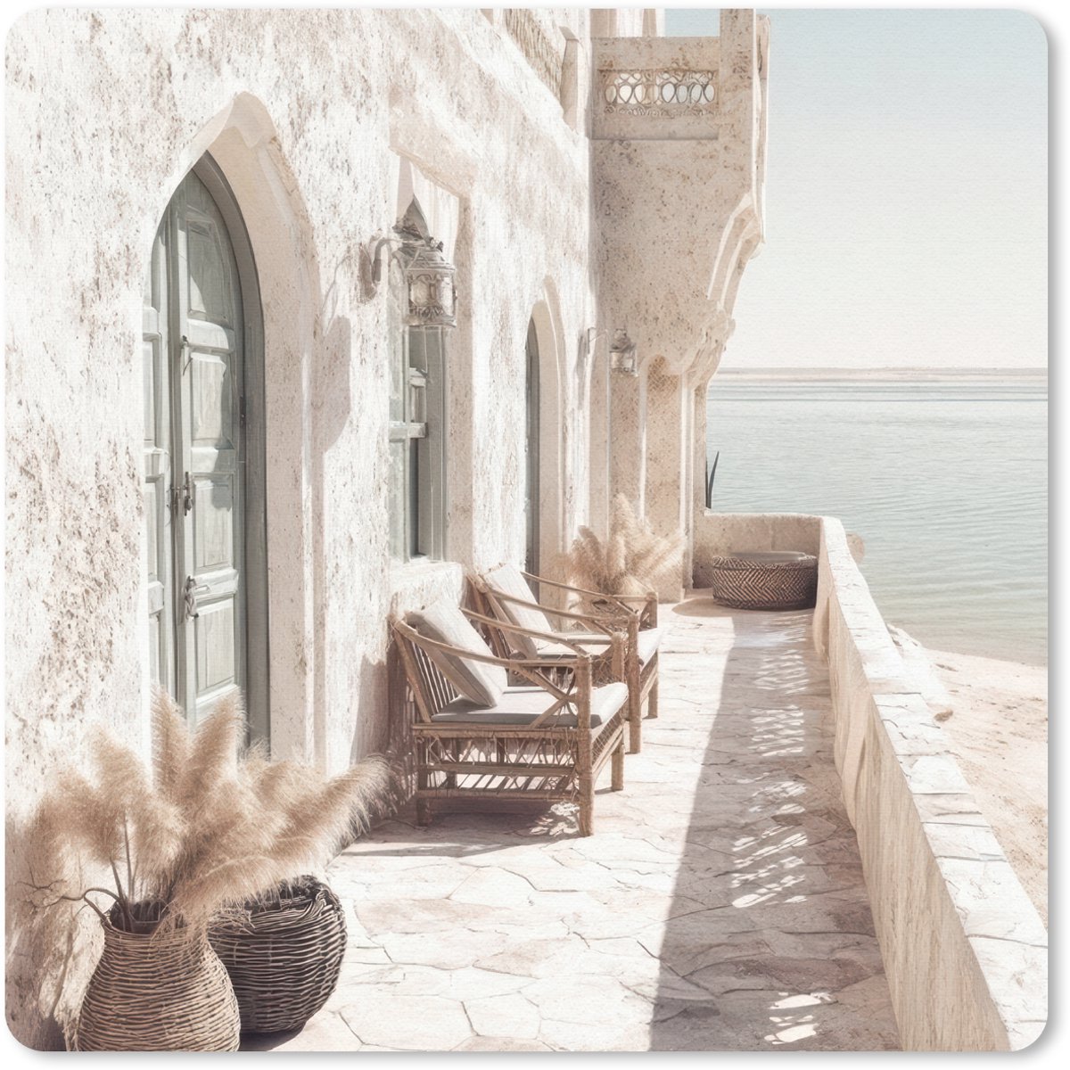 Muismat 20x20 cm - Mousepad Terras - Stoelen - Strand - Beige - Muismatten