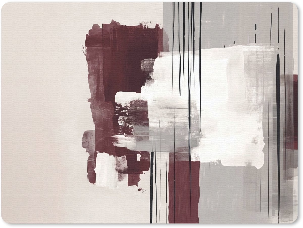 Muismat 23x19 cm - Mousepad Penseelstreken - Abstract - Lijnen - Rood - Muismatten