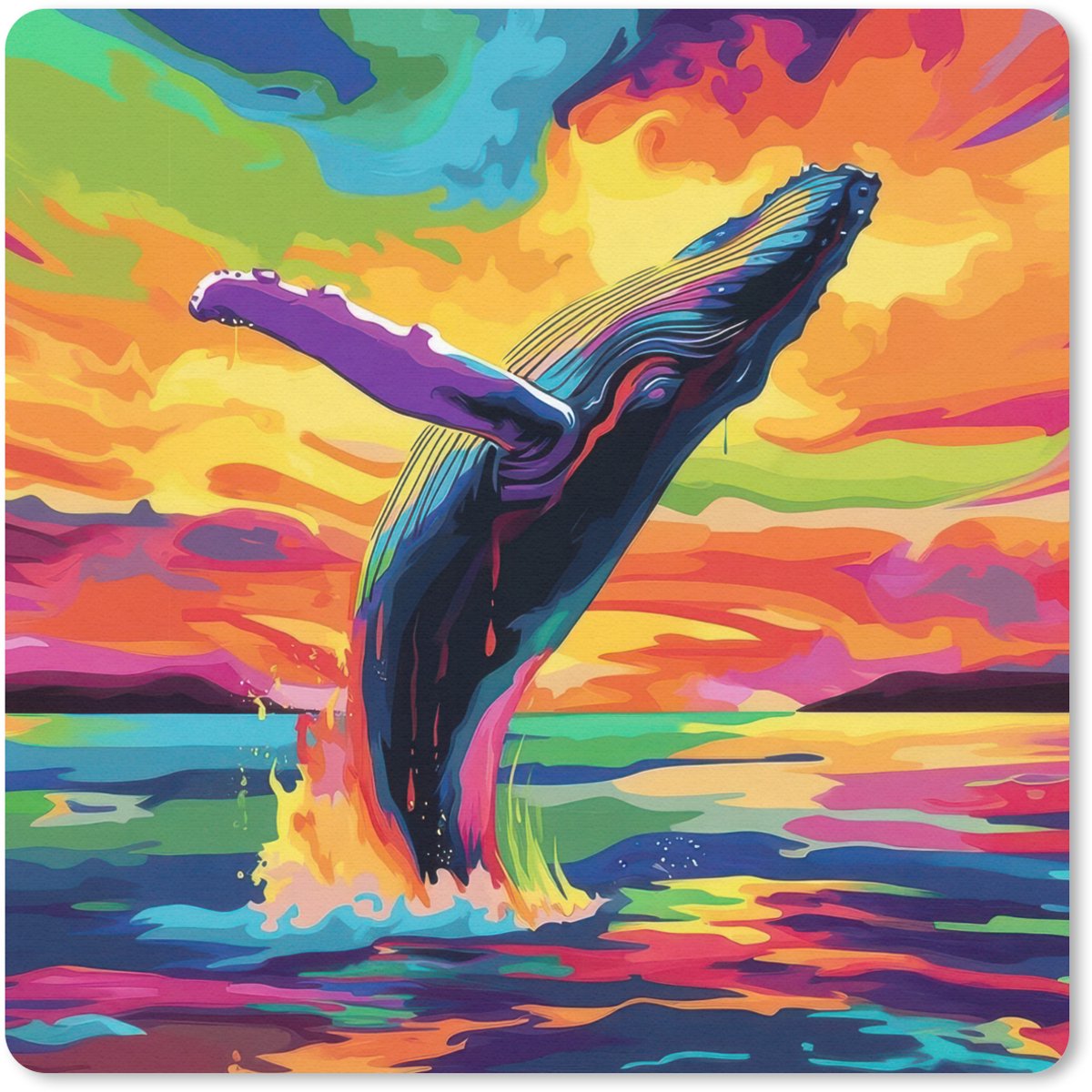 Muismat 20x20 cm - Mousepad Zonsondergang - Walvis - Geschilderd - Kleurrijk - Muismatten