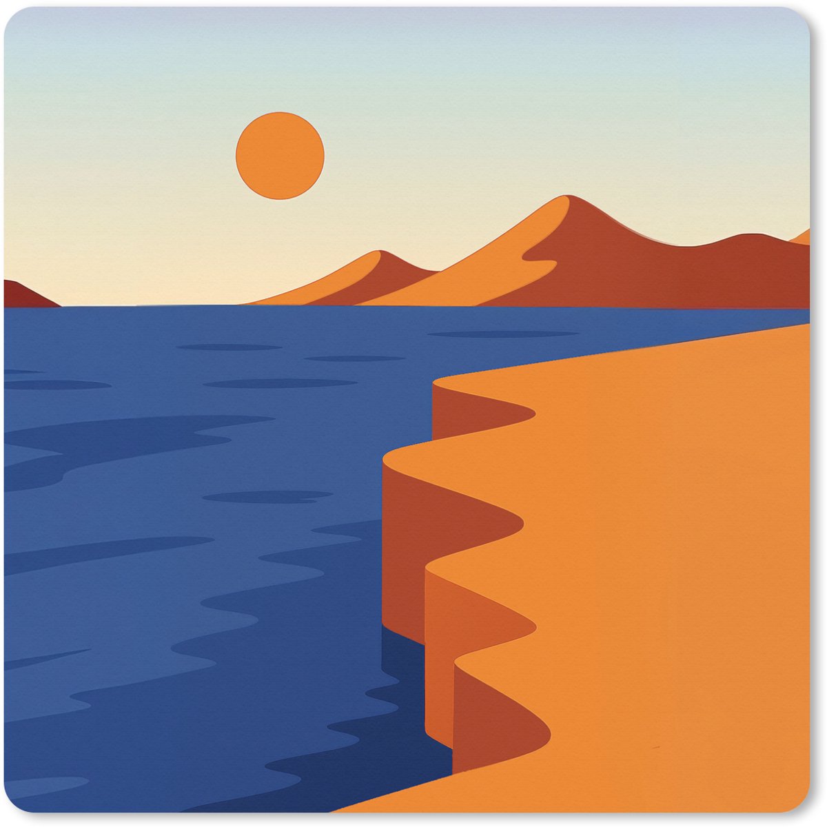 Muismat XXL 60x60 cm - Bureau onderlegger - Bureau mat Landschap - Bergen - Zon - Zee - Bureaumat - Gaming mousepad xl - Bureaulegger groot - Computer deskmat