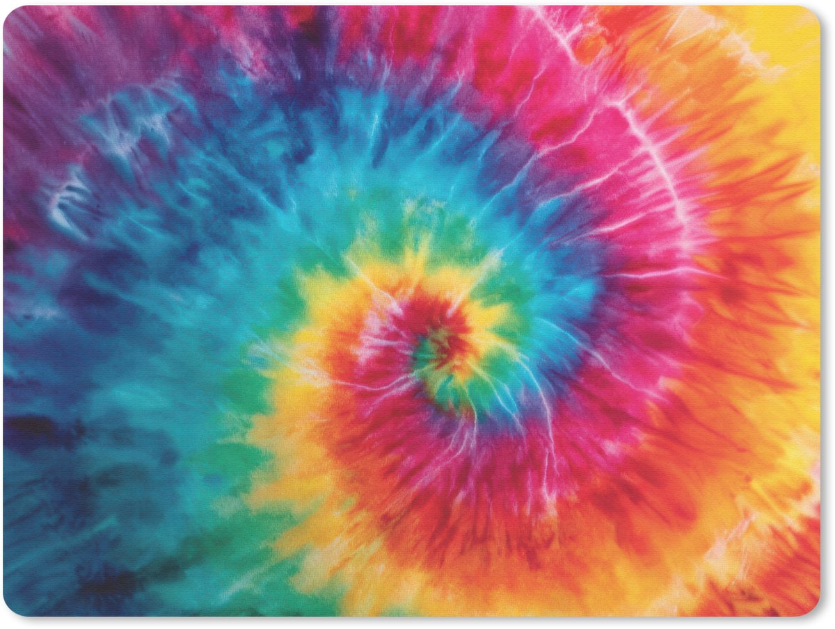 Muismat 23x19 cm - Mousepad Regenboog - Tie dye - Kleurrijk - Blauw - Muismatten