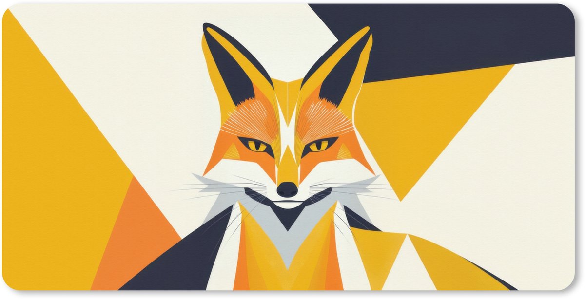 Muismat XXL 80x40 cm - Bureau onderlegger - Bureau mat Vos - Oranje - Abstract - Driehoeken - Bureaumat - Gaming mousepad xl - Bureaulegger groot - Computer deskmat