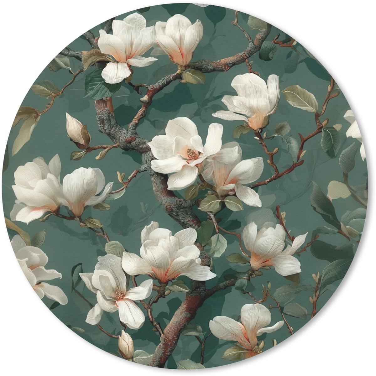 Muismat rond 40x40 cm - Mousepad Bloemen - Takken - Wit - Klassiek - Ronde muismatten
