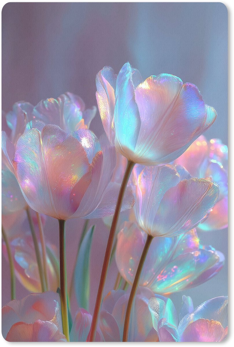 Muismat 18x27 cm - Mousepad Tulpen - Glazen - Bloemblaadjes - Pasteltinten - Muismatten