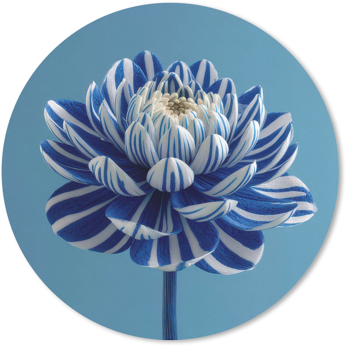 Muismat rond 20x20 cm - Mousepad Bloem - Blauw - Bloemblaadjes - Streepjes - Ronde muismatten