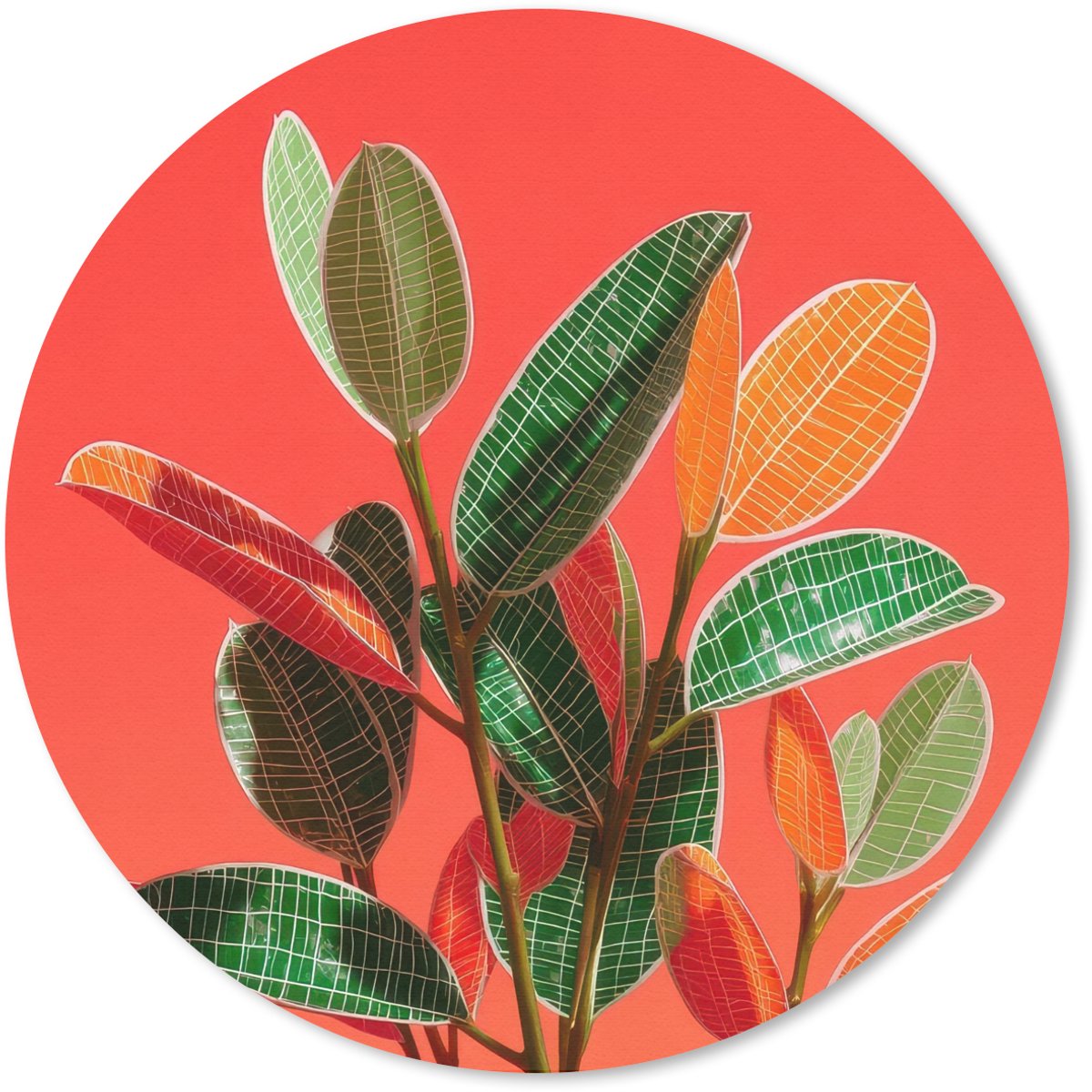 Muismat rond 50x50 cm - Mousepad Bladeren - Nerven - Oranje - Structuur - Ronde muismatten