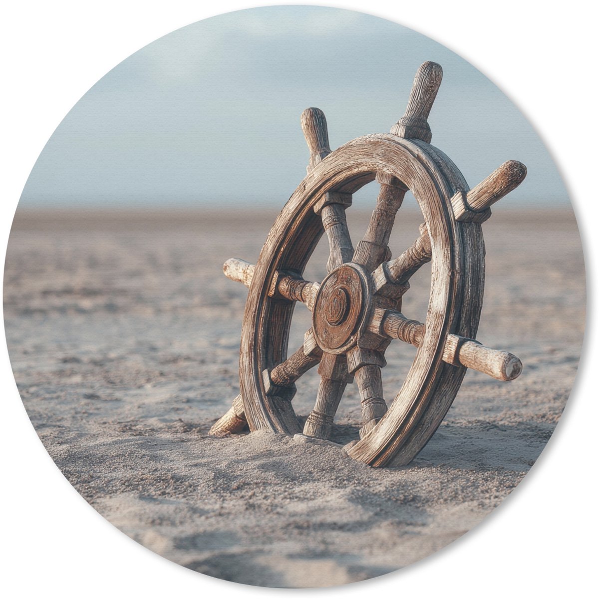 Muismat rond 40x40 cm - Mousepad Scheepsstuur - Hout - Bruin - Zand - Ronde muismatten