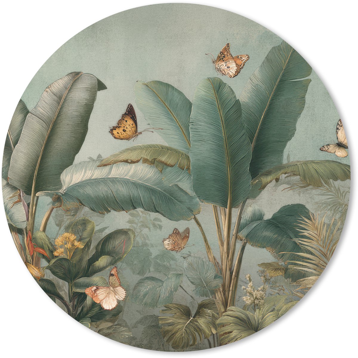 Muismat rond 20x20 cm - Mousepad Tropisch bladerdek - Vlinders - groen - Bruin - Ronde muismatten
