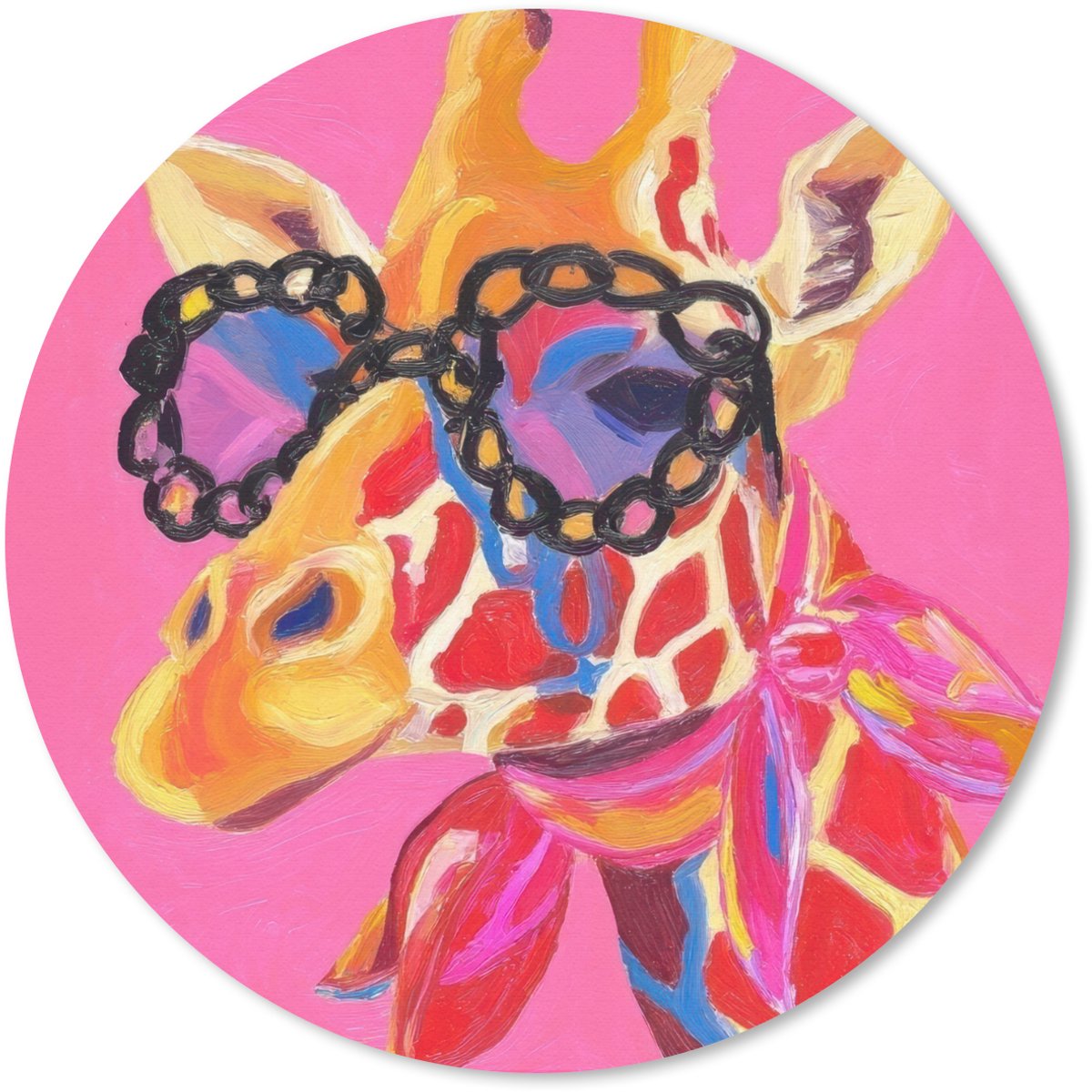 Muismat rond 50x50 cm - Mousepad Giraf - Roze - Bril - Sjaal - Ronde muismatten