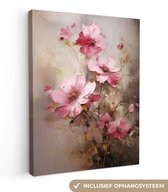 Canvas schilderij 60x80 cm - Wanddecoratie Bloemen - Roze - Kunst - Watercolor - Muurdecoratie woonkamer - Slaapkamer decoratie - Kamer accessoires - Schilderijen op canvas