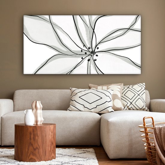 Peinture sur toile 160x80 cm - Décoration murale Bloem - Art - Wit - Zwart - Décoration murale murale salon - Décoration chambre - Accessoires de chambre - Peintures
