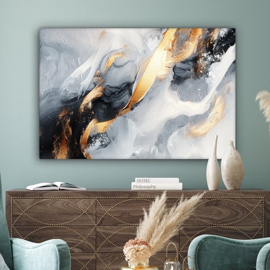 Abstract doek met goud, grijs en wit, met een gedetailleerde textuur.