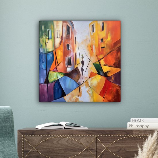 Canvas schilderij 50x50 cm - Wanddecoratie Abstract - Kunst - Schilderij - Kleuren - Muurdecoratie woonkamer - Slaapkamer decoratie - Kamer accessoires - Schilderijen op canvas