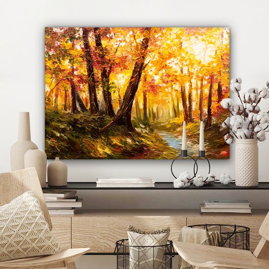 Toile - Peinture - Huile - Automne - Forêt - Oranje - 80x60 cm - Décoration - Intérieur