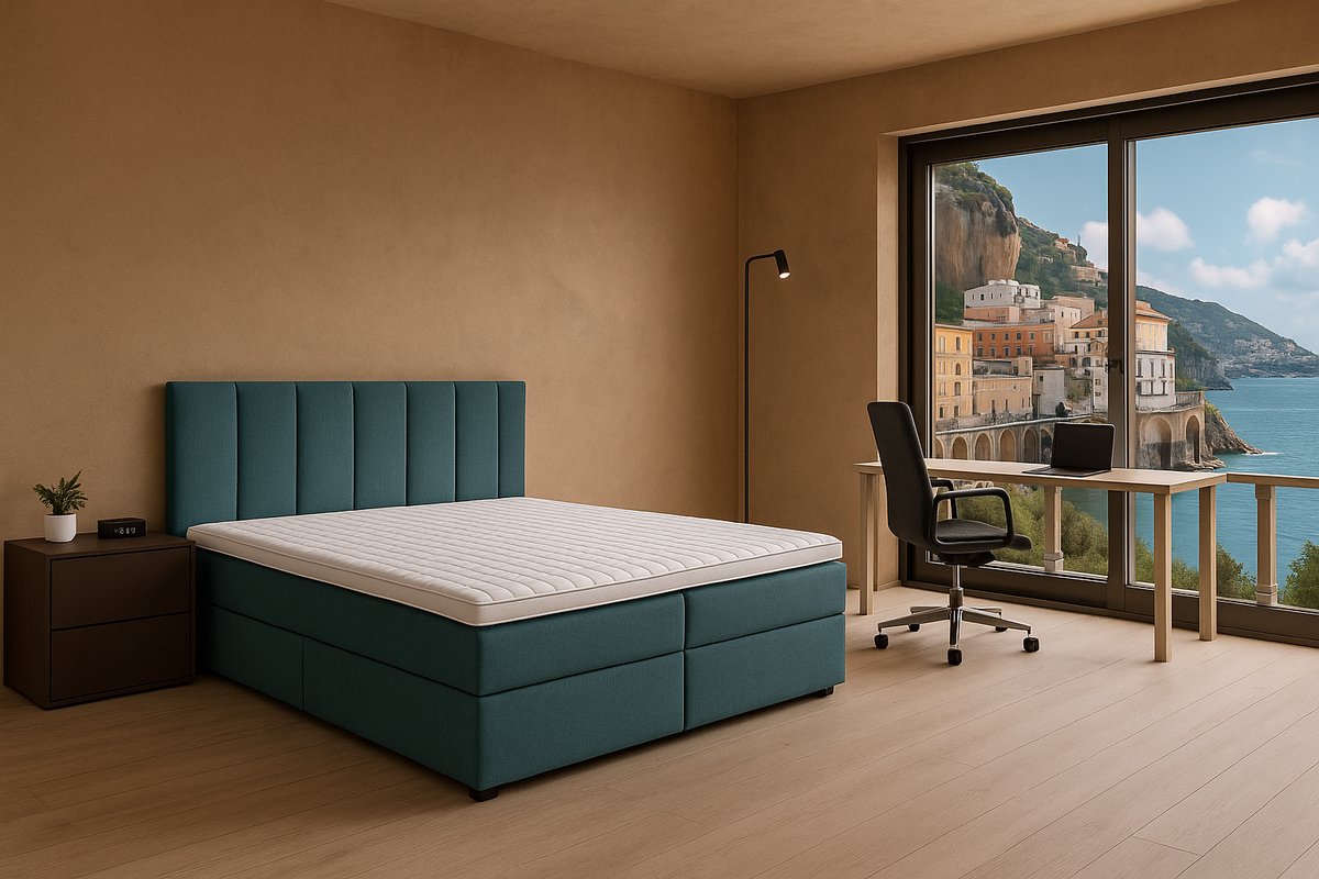 Boxspring Amalfi vlak, 70x200 cm, kleur lichtblauw