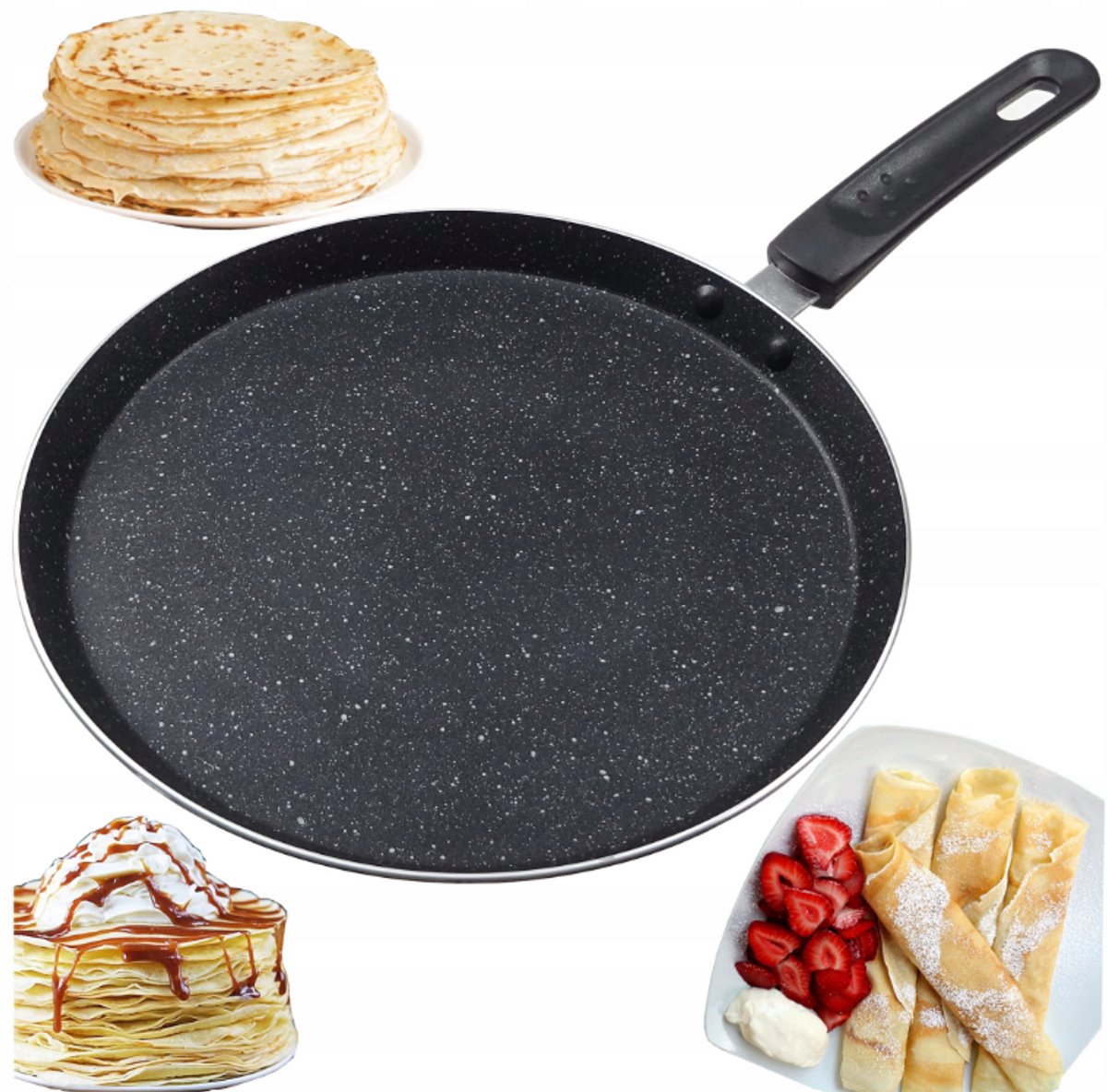 Brunbeste Pannenkoekenpan 28 cm – Inductie en Gas – Marmereffect – Anti-aanbak Koekenpan – Geschikt voor alle warmtebronnen