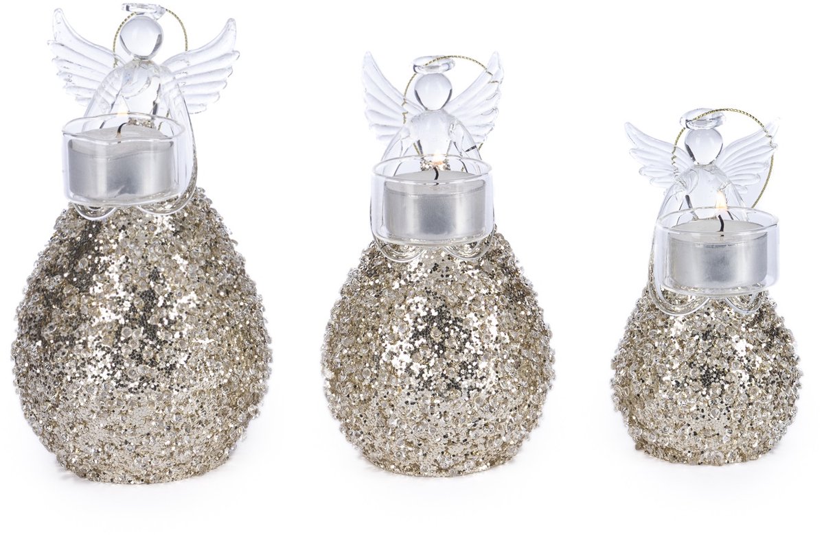 Goodwill Kerstengel-Engel-Waxinelichthouder Zilver Glas H 20 cm Voordeelaanbod Set van 3 stuks