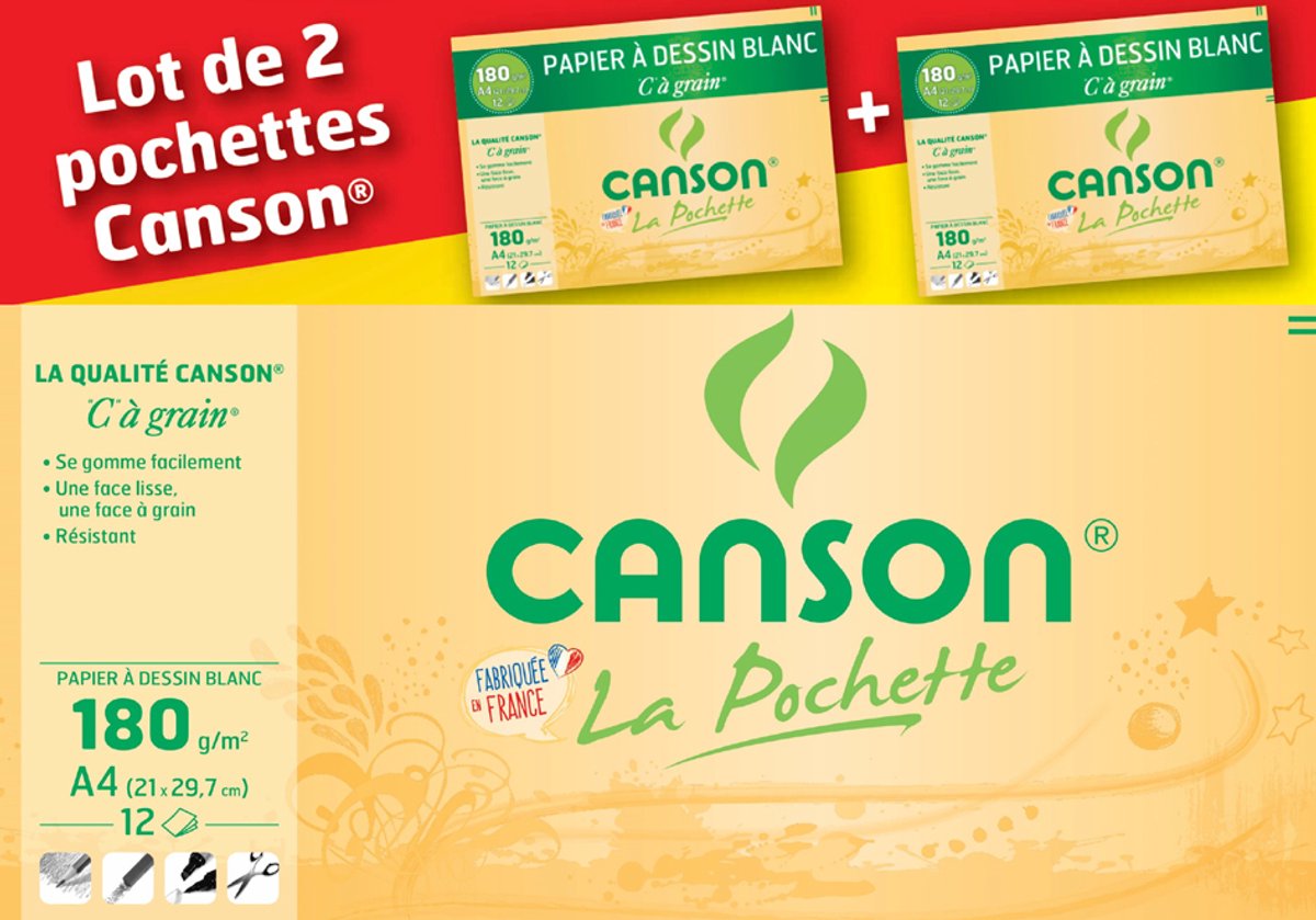 CANSON tekenpapier 'C' à Grain, DIN A4, set van 2