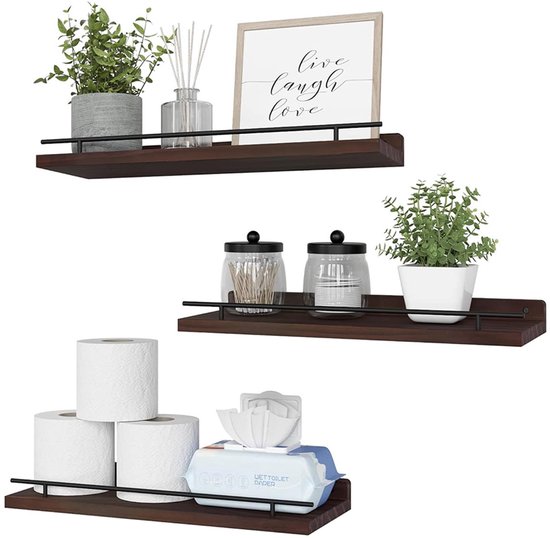 Set van 3 wit metalen wandplanken, lengte 42/40/40 cm, wandplanken voor de badkamer