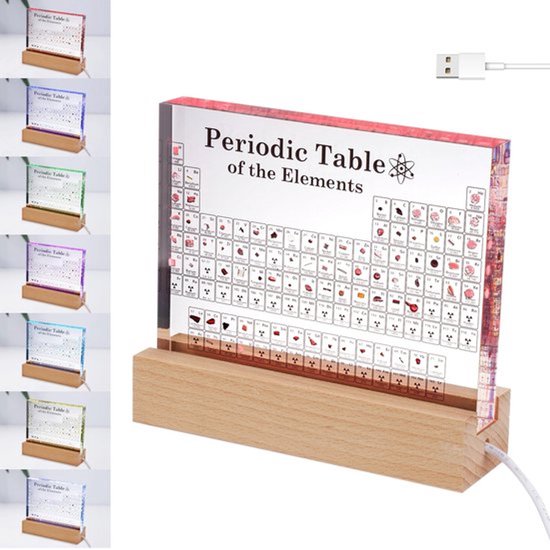 Tagtight Periodensystem mit Echten Elementen, Acryl Periodic Table Of 83 Elements, Periodensystem Periodic Table with LED-Basis, Periodensystem Chemie Display Geschenk für Lehrer Studenten Dekoration