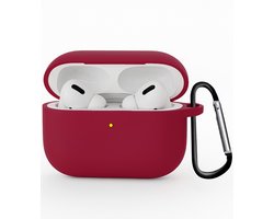 Hoesje - Geschikt voor Apple Airpods Pro 3 - Siliconen Hoes met Clip - Silicone Case Cover - Wijnrood