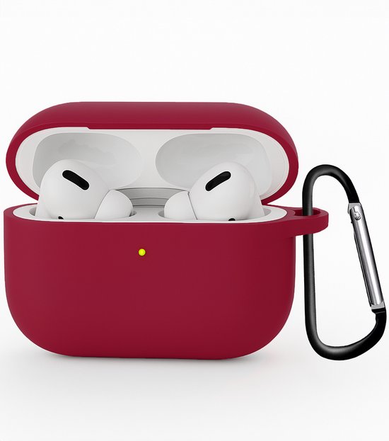 Hoesje - Geschikt voor Apple Airpods Pro 3 - Siliconen Hoes met Clip - Silicone Case Cover - Wijnrood