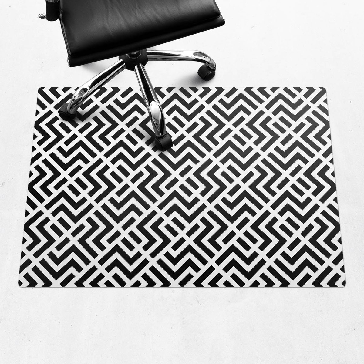 Wallfluent - Vloerbeschermer Geometrische Zigzag - 100x70 cm - Zwart En Wit Bureaustoelmat - Rechthoekig - Vloerbeschermer Harde Vloer-Stoel Mat-Werkplekdecoraties - Boho-patroon