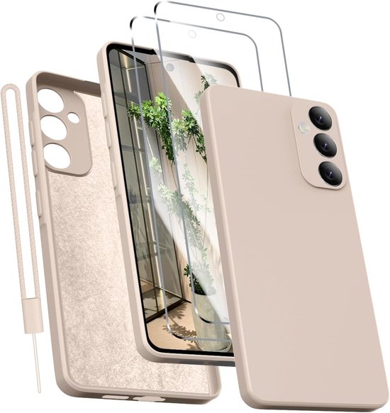 Thelau - Étui de téléphone avec film protecteur et doublure en microfibre pour Samsung Galaxy A55, résistant aux rayures et en silicone, kaki