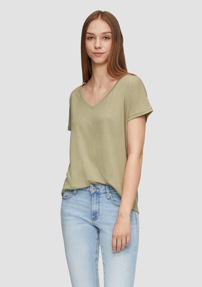 Q/S designed by - T-shirt - Maat XS - Vrouwen - 7282 GREEN - Vlas of linnen