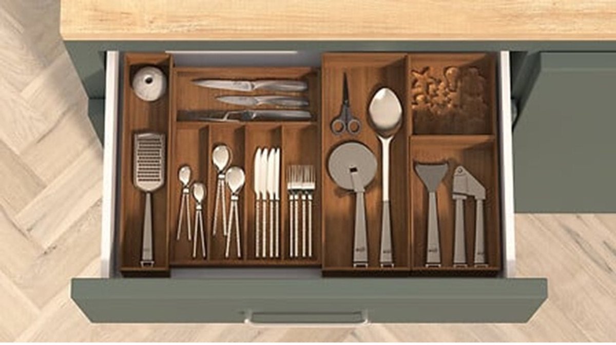 5Five Bestekbak/keuken organizer - 1 vaks - Smart Desk serie - acacia hout - 15 x 23 x 7 cm