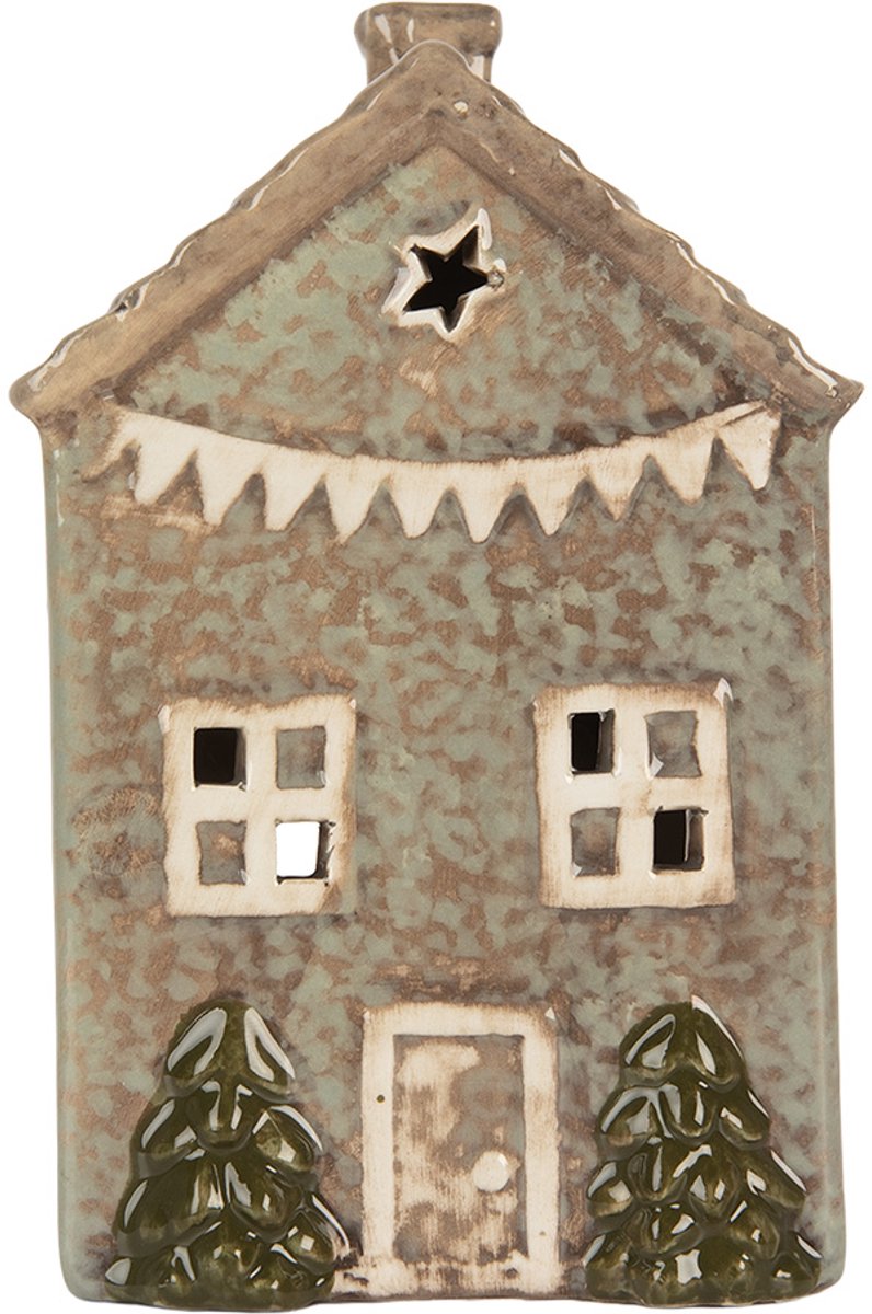 Waxinelichthouder Huis 10x8x15 cm Groen Keramiek