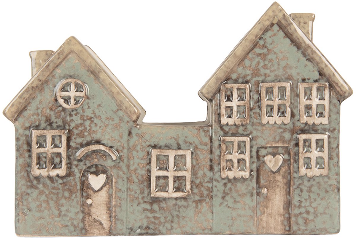 Clayre & Eef Waxinelichthouder Huis 22x9x15 cm Groen Keramiek