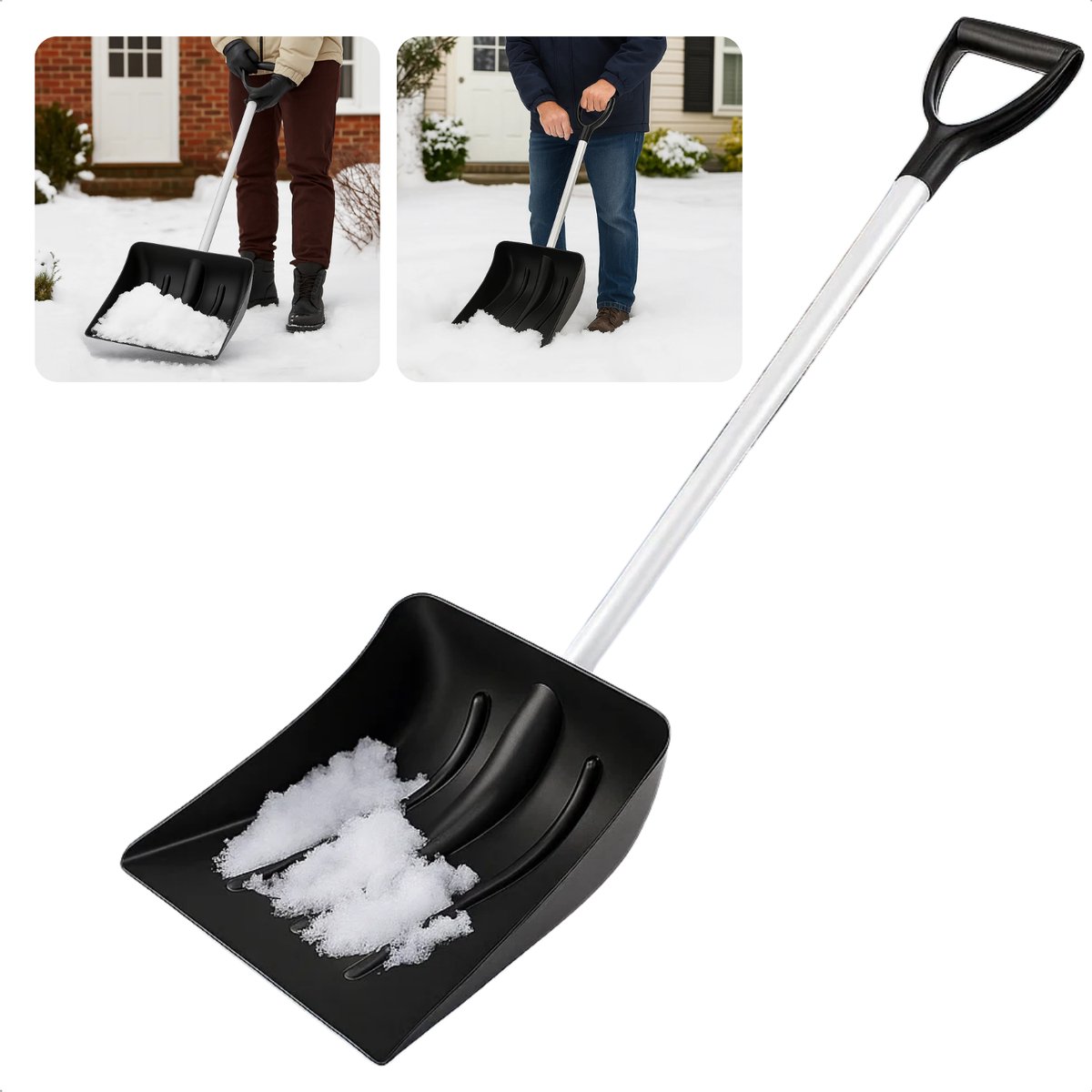 Cheqo® Compacte Sneeuwschep - Kunststof Sneeuwschep - Auto Noodschep - Verchroomde Metalen Steel - Springveersluiting - Gemakkelijk Mee Te Nemen - Sneeuwschuiver - Stevige Steel - Auto Accessoires Winter - Sneeuwruimen