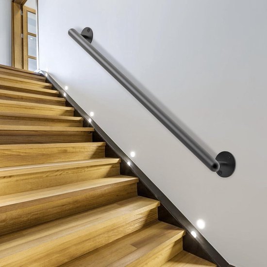 Handleuningen Voor Trappen, Industriële Ijzeren Pijp Zwart Metalen Treden Leuningen Muurbalustrade Buiten En Binnen L Vormige Gang Zolder Stap Hek Vangrail Size 100cm 3375758173