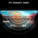 CHIQ TV: FIT, CONNECT, ENJOY. Scherm toont een kermis. Verbindingsopties: HDMI, WiFi, USB, Bluetooth.