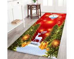 3D Tapijt - Non-Slip - Kerstmotief Met Rendeer En Kerstman - 1 Stuks - Badkamerdecoratie In Rood