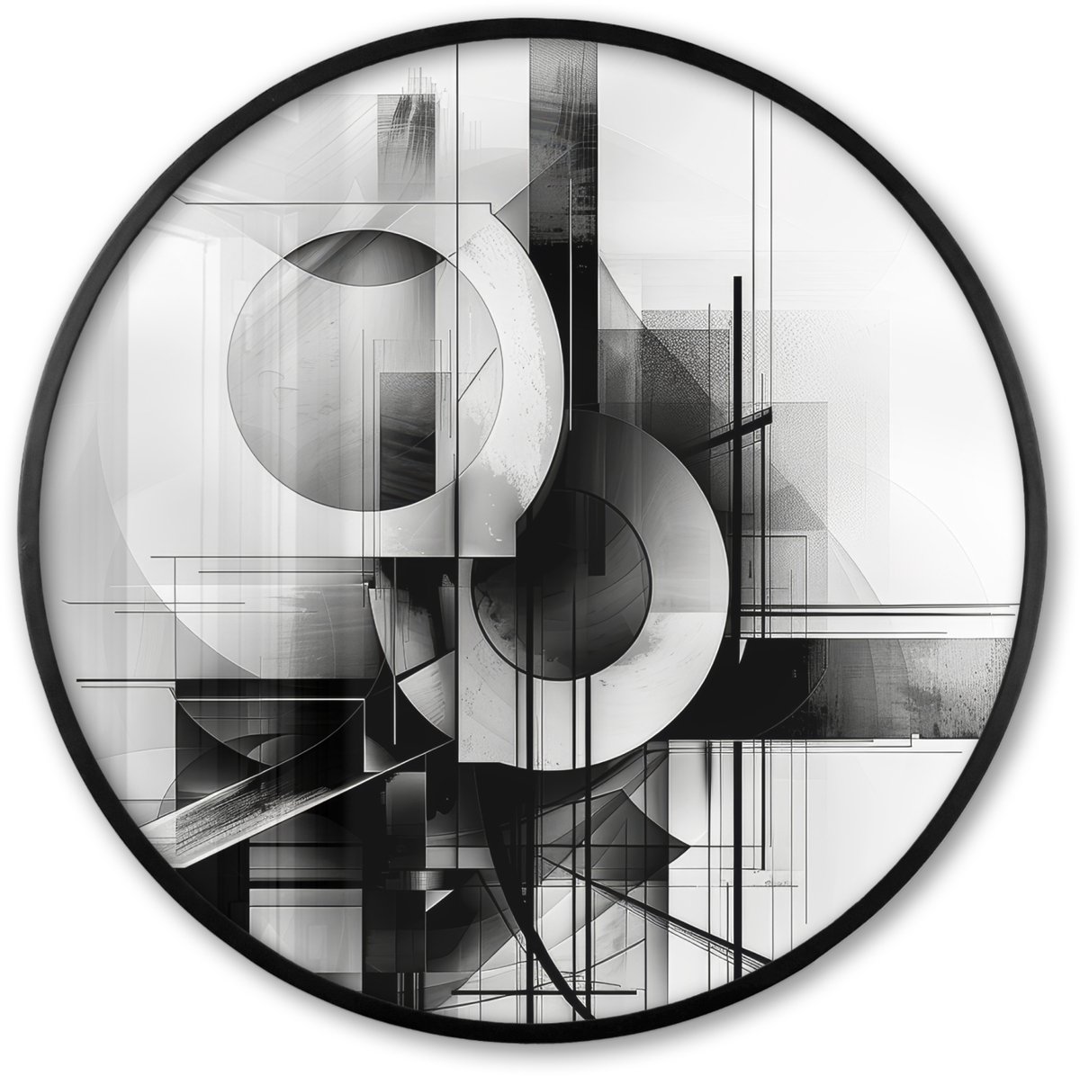 FrameYourWall Poster in lijst Rond - Fotolijst 80x80 cm - Posters - Abstract - Kunst - Modern - Zwart wit - Ronde posterlijst zwart - Decoratie - Wanddecoratie woonkamer - Muurdecoratie slaapkamer