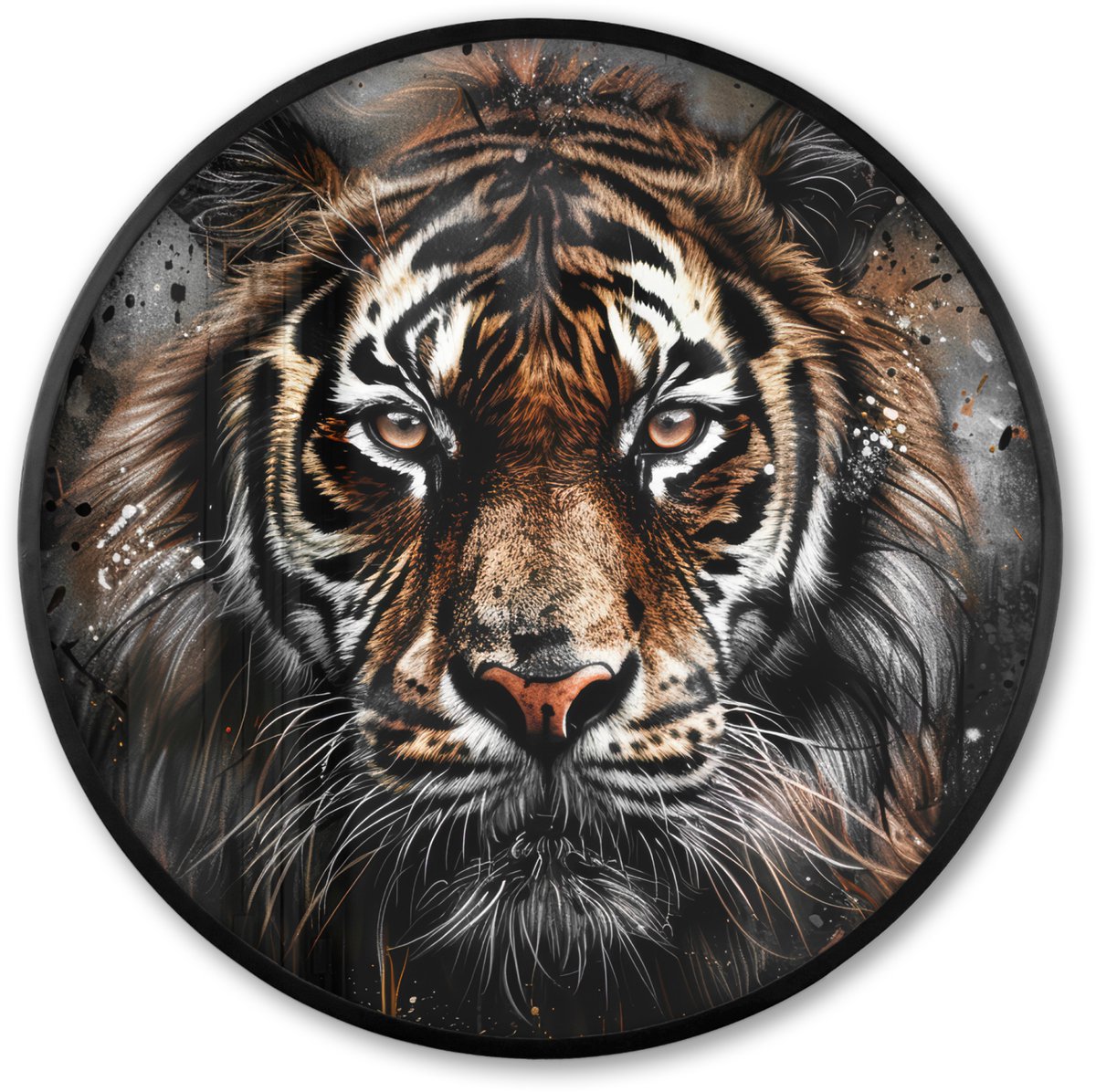 FrameYourWall Poster in lijst Rond - Fotolijst 80x80 cm - Posters - Tijger - Dieren - Portret - Luxe - Zwart - Ronde posterlijst zwart - Decoratie - Wanddecoratie woonkamer - Muurdecoratie slaapkamer