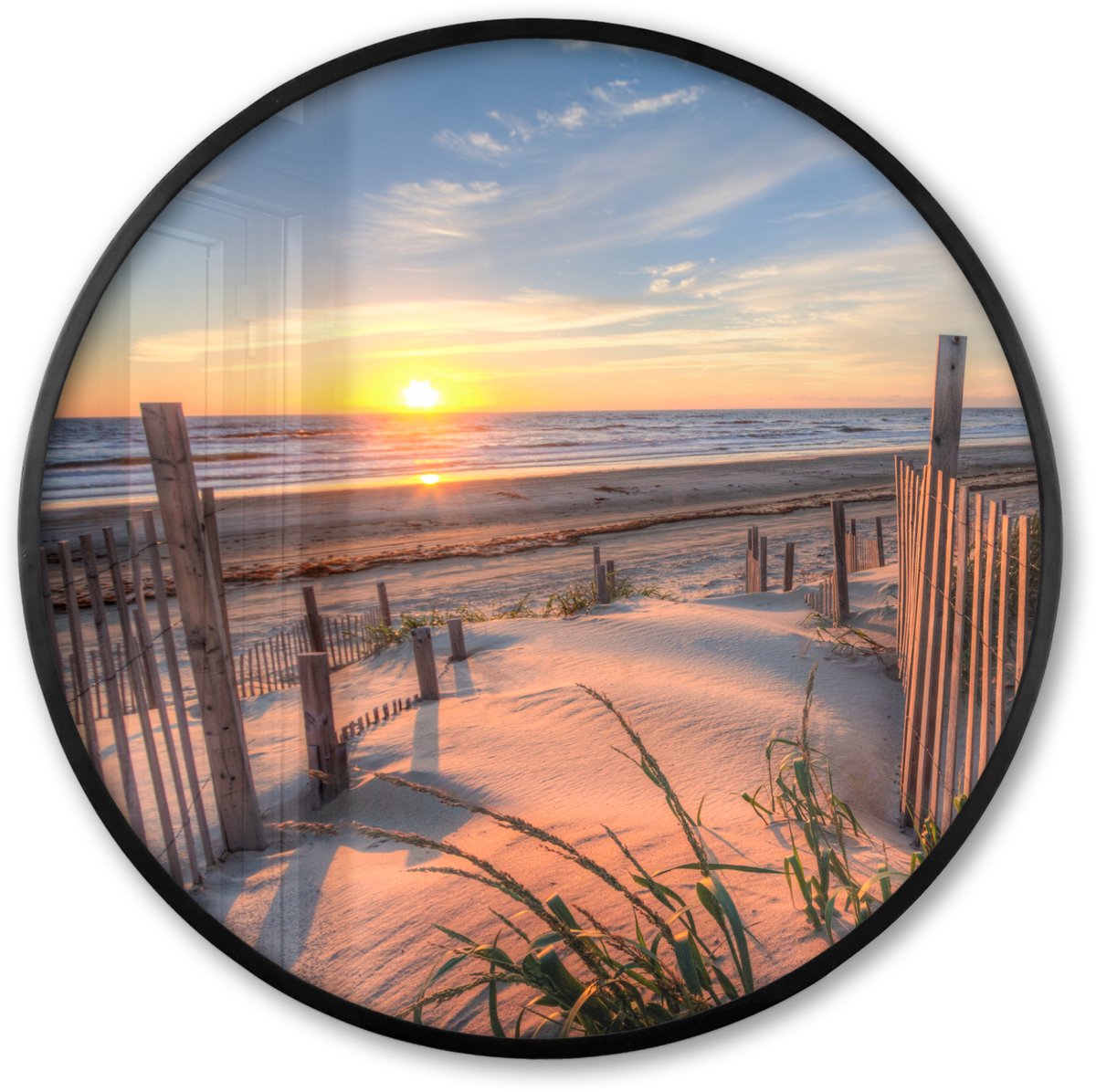 FrameYourWall Poster in lijst Rond - Fotolijst 60x60 cm - Posters - Strand - Zee - Duin - Zonsondergang - Landschap - Ronde posterlijst zwart - Decoratie - Wanddecoratie woonkamer - Muurdecoratie slaapkamer