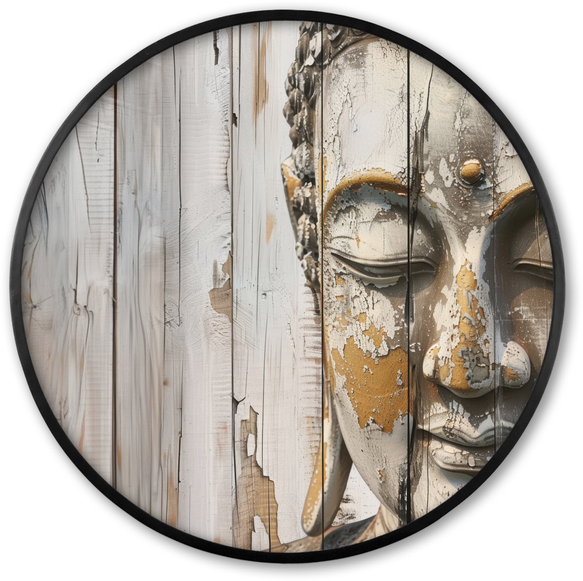 FrameYourWall Poster in lijst Rond - Fotolijst 60x60 cm - Posters - Boeddha - Houtlook - Modern - Industrieel - Ronde posterlijst zwart - Decoratie - Wanddecoratie woonkamer - Muurdecoratie slaapkamer