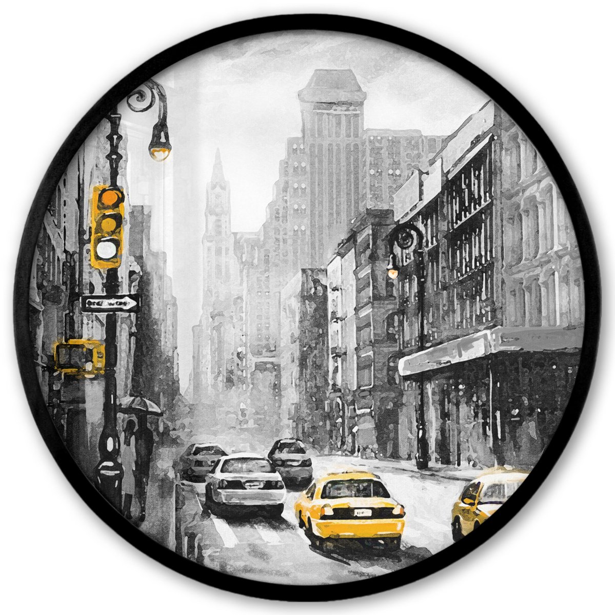 FrameYourWall Poster in lijst Rond - Fotolijst 40x40 cm - Posters - Schilderij - Olieverf - Stad - Auto - Ronde posterlijst zwart - Decoratie - Wanddecoratie woonkamer - Muurdecoratie slaapkamer Multicolor